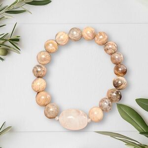 10mm Chocolate Moonstone Bracelet with Chunky Quartz Accent